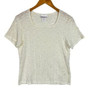 Vintage Y2K POET Embroidered Eyelet Lace Top Women's Large L Ivory Made In USA